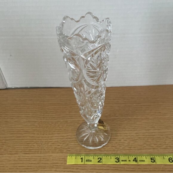 Anna Hutte Sunrise Pattern Genuine 24% Lead Crystal Vase Germany w Box 8 inch - Picture 8 of 9